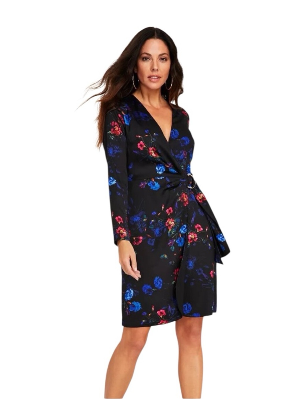 INC International Concepts Black Floral Wrap Dress NWT